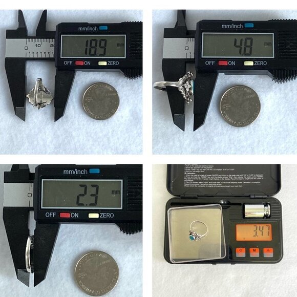 Sterling Silver 925 Scrollwork Oval Faux Turquoise Tapered Shank Ring Sz 7.5 - Picture 10 of 16